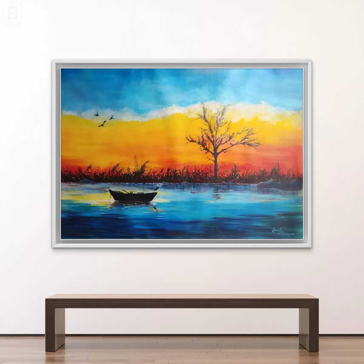 A Boat in Sunset Painting