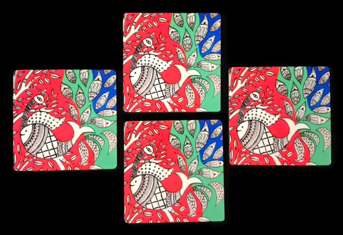 Madhubani Peacock(Premium Tea Coasters)