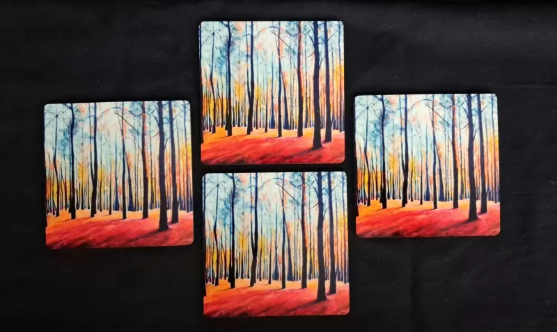 Trees and Red(Premium Tea Coasters) 