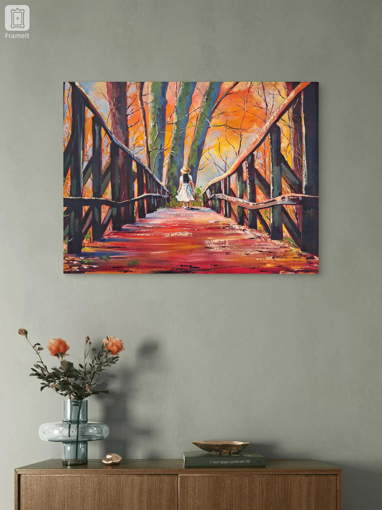 A Girl on the  Bridge Painting