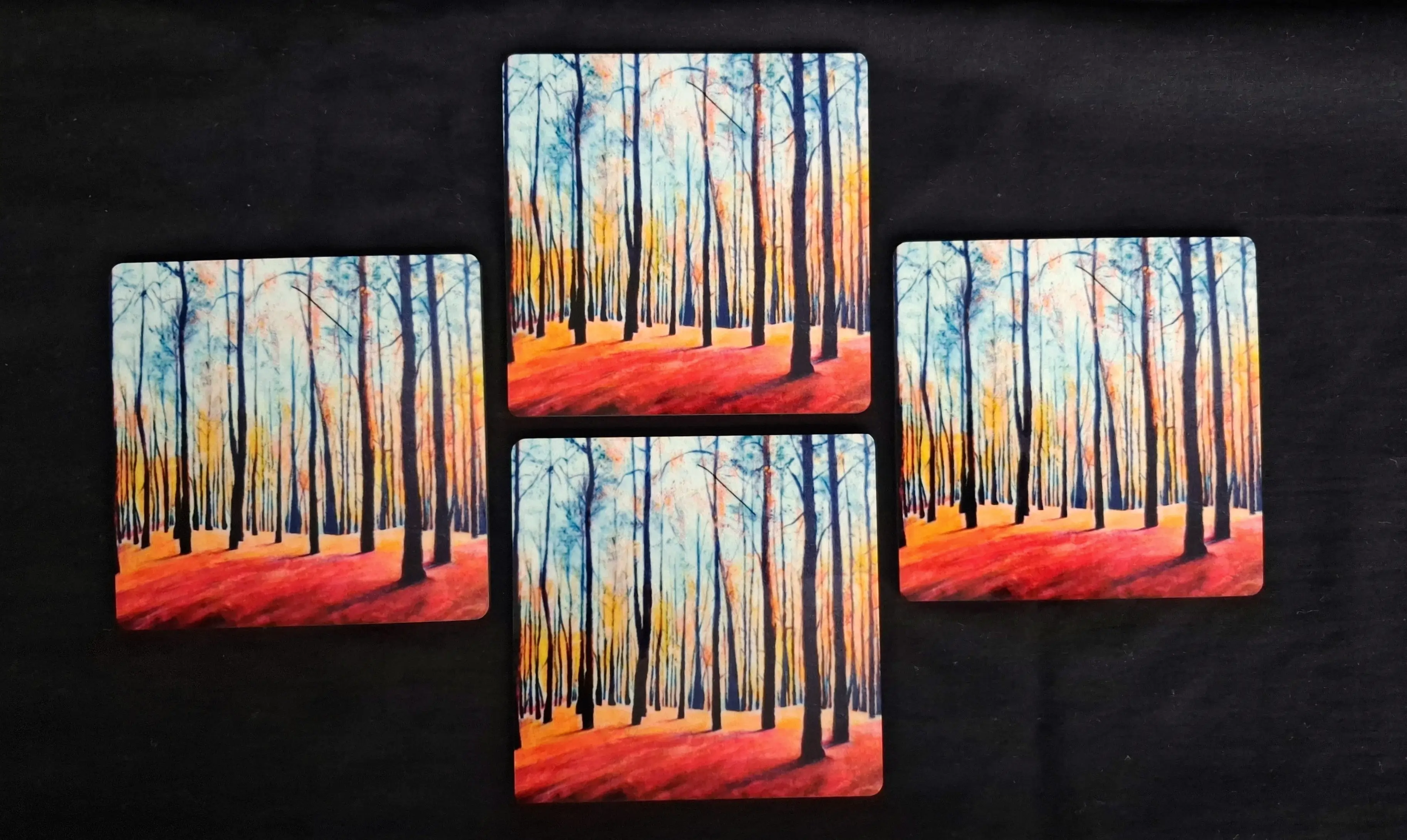 Trees and Red(Premium Tea Coasters) 