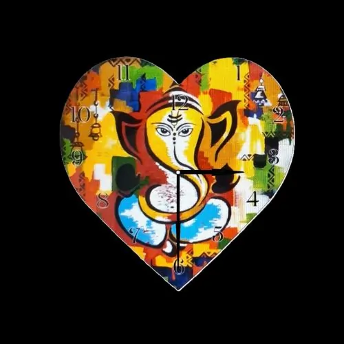 Vakratunda Mahakaya Heart Wall Clock - Multicolor/8"x8" Heart shape/4mm acrylic