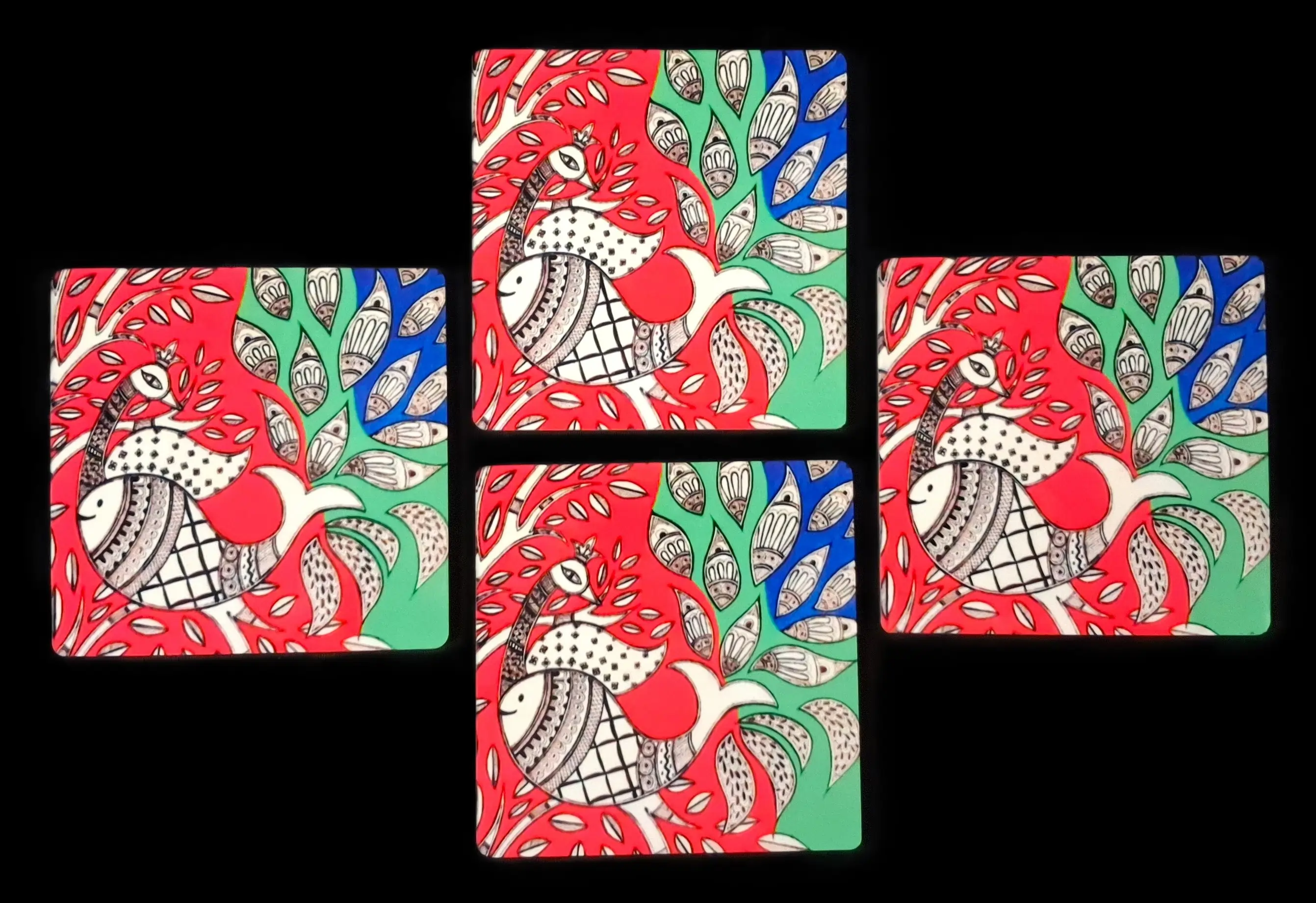 Madhubani Peacock(Premium Tea Coasters)
